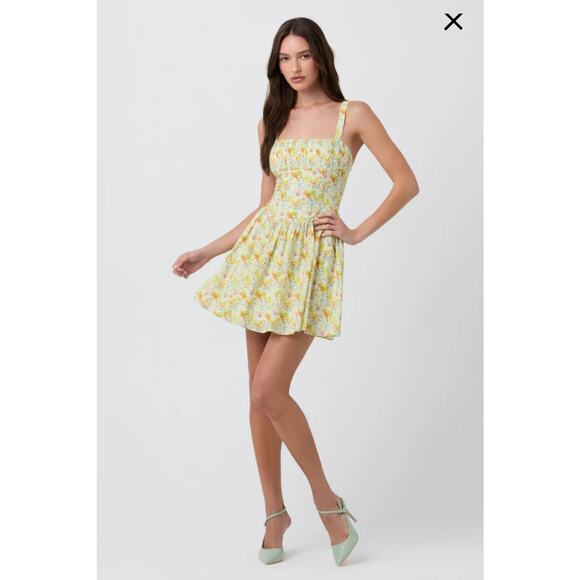 ASTR the Label Women's Beige Yellow Floral Milkmaid Mini Dress NWOT Size X-Large - Picture 16 of 16